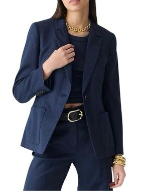 J.Crew $198 Helena Blazer Stretch Linen Blend Navy Size 14 Jacket